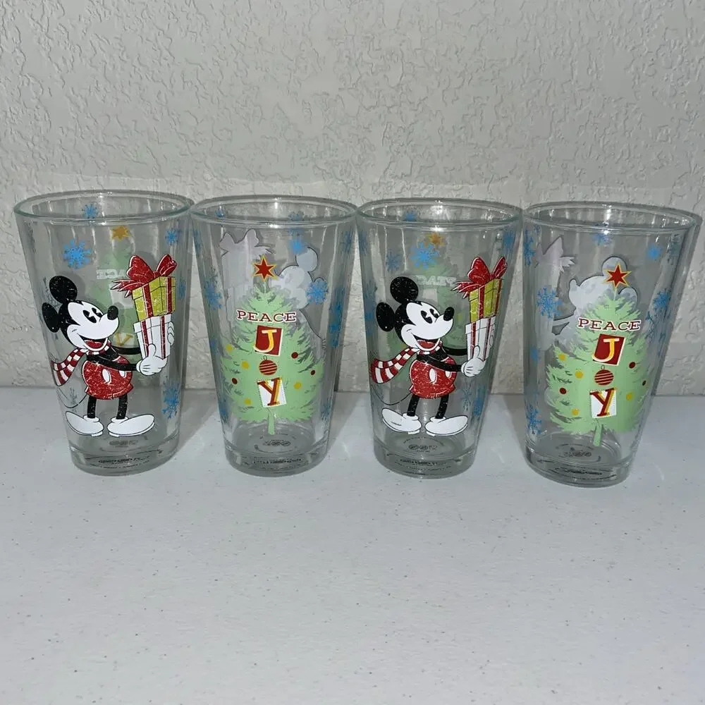 Disney Christmas Peace Joy Zak! Designs Mickey Mouse Glassware Cup Set‎ Of 4